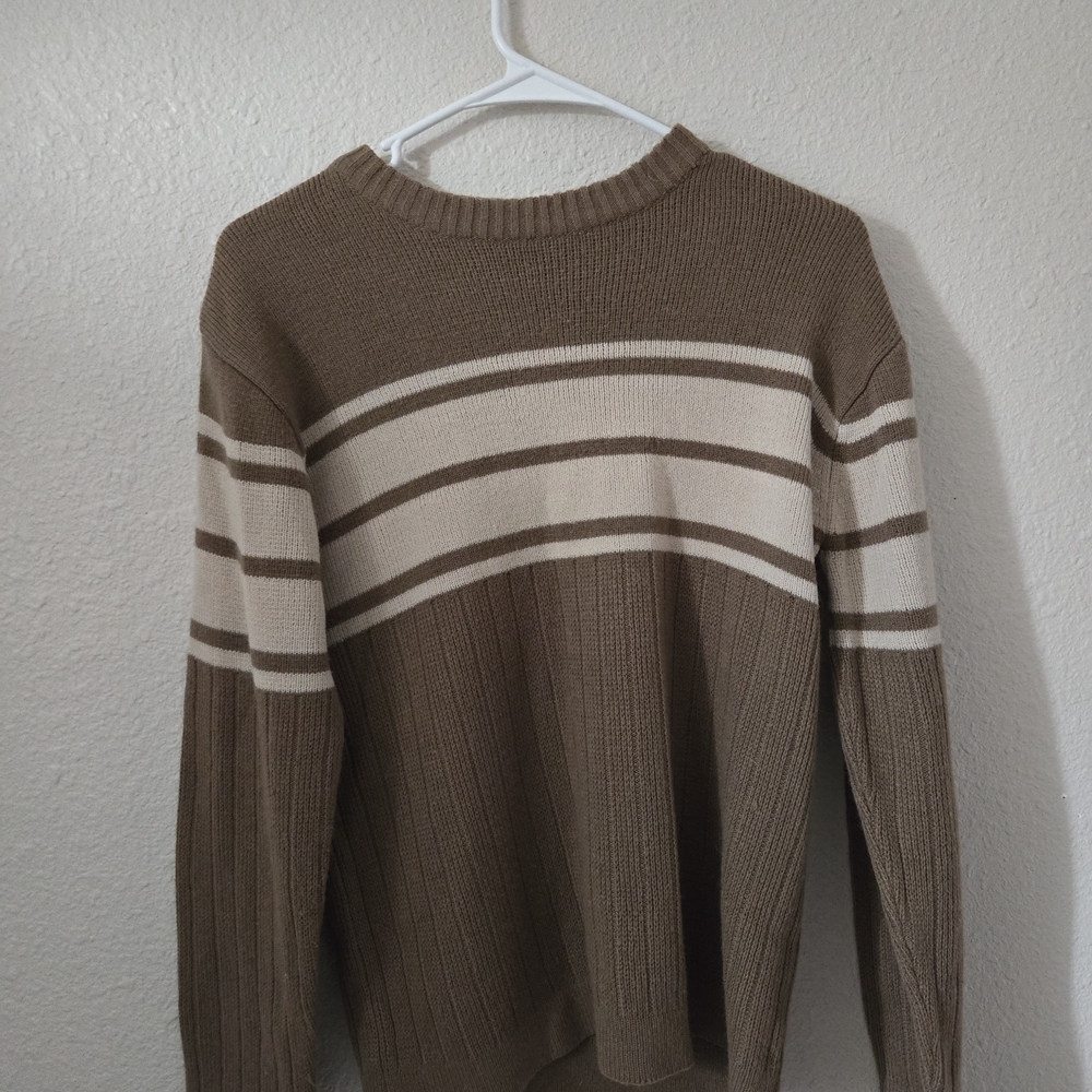 Women's Brown Striped Crew Neck Sweater